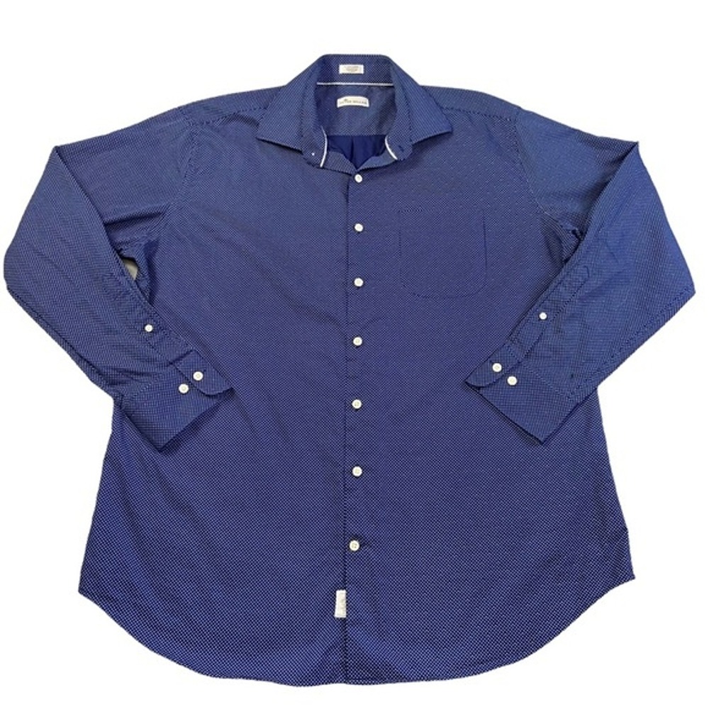 Peter Millar‎ Mens XL Navy Blue Geometric Arrow Print Cotton Button Down Shirt